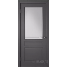 Дверь межкомнатная ВФД Стокгольм СТОКГОЛЬМ эмаль графит, стекло белый сатинат  "Сатин белый"